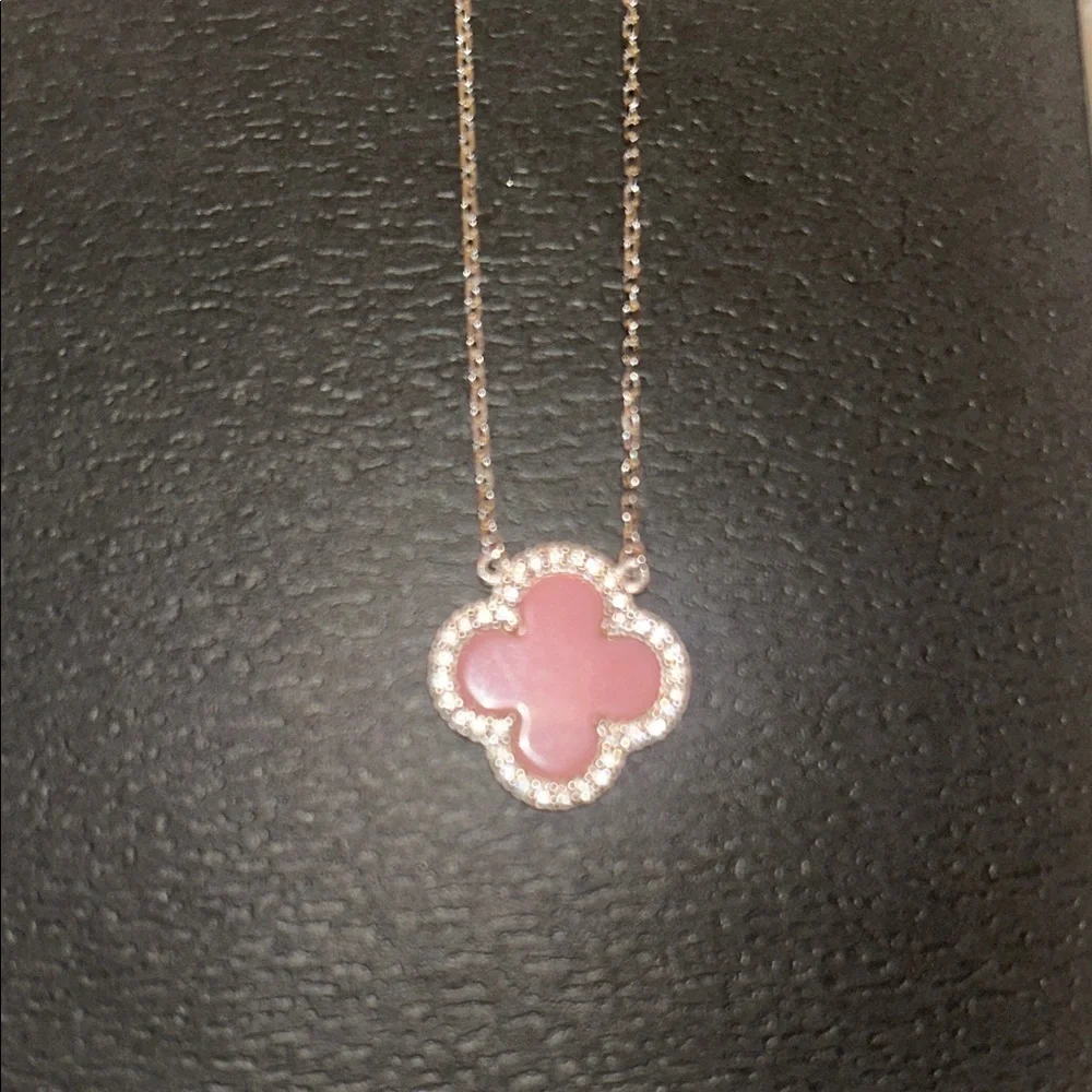 Sterling silver Pink Clover Pendant Necklace